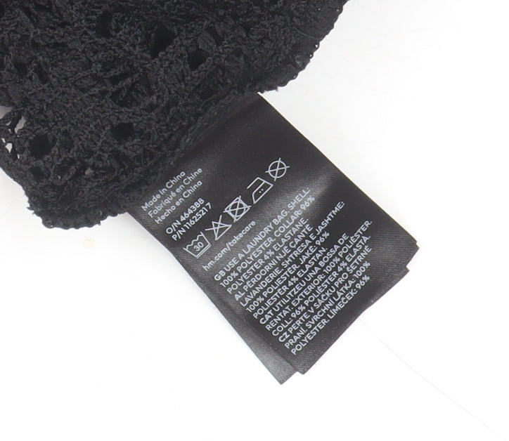H&M Divided Women's Black Crochet Collared Button-Up Shirt Size 12