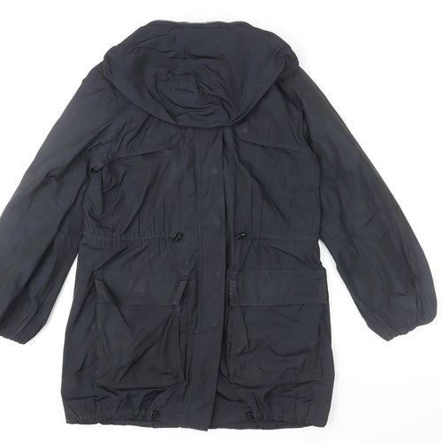 Jigsaw Womens Black Parka Coat S Hooded Longline Drawstring Jacket