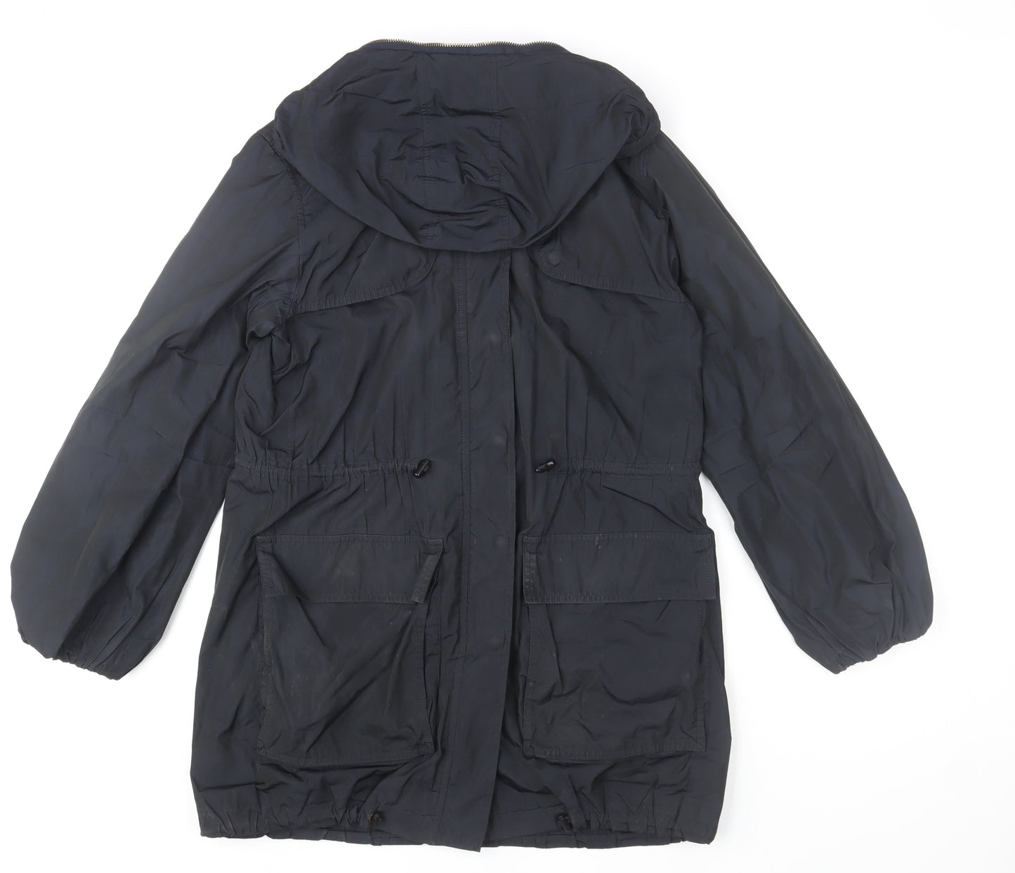 Jigsaw Womens Black Parka Coat S Hooded Longline Drawstring Jacket