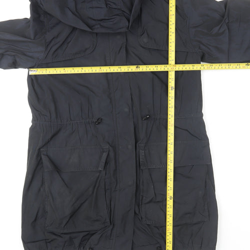 Jigsaw Womens Black Parka Coat S Hooded Longline Drawstring Jacket