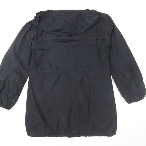 Jigsaw Womens Black Parka Coat S Hooded Longline Drawstring Jacket
