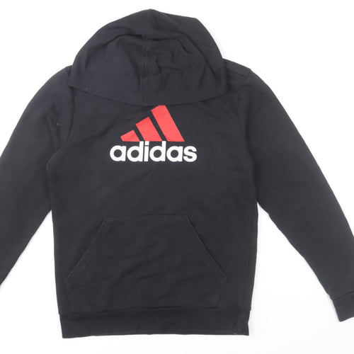 Adidas Boys Black Pullover Hoodie 13-14 Years Cotton Blend Sport Style