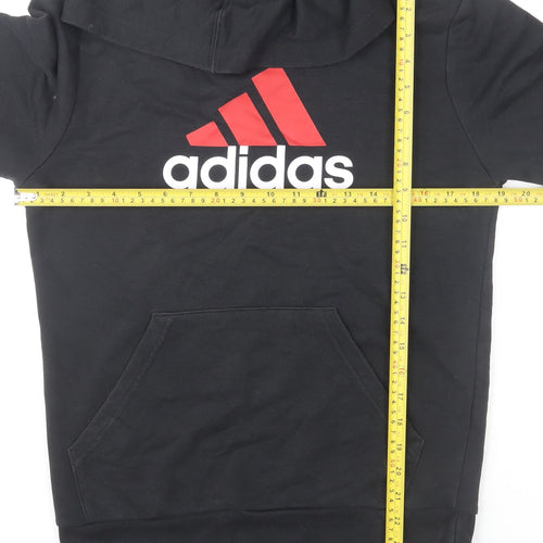 Adidas Boys Black Pullover Hoodie 13-14 Years Cotton Blend Sport Style