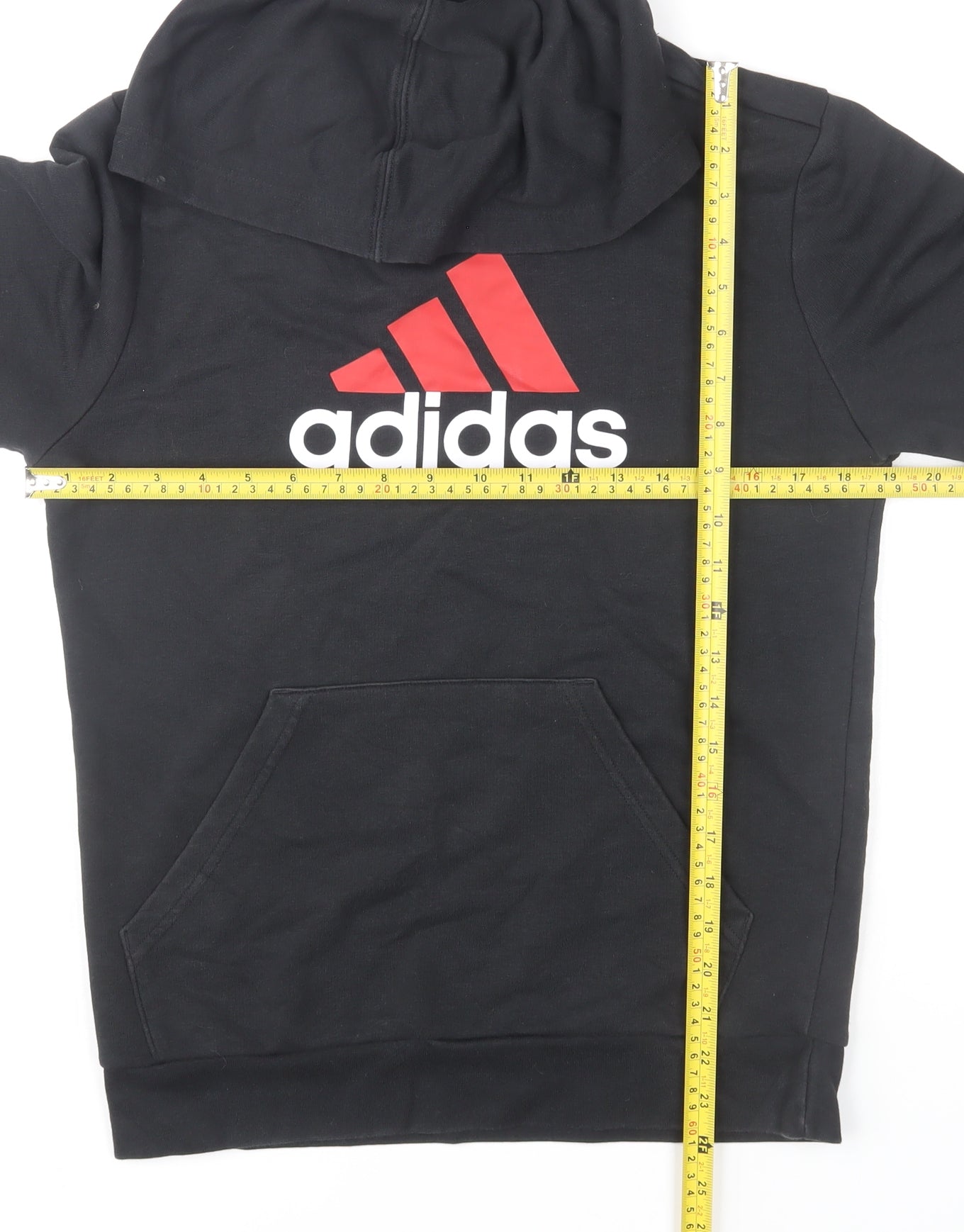 Adidas Boys Black Pullover Hoodie 13-14 Years Cotton Blend Sport Style