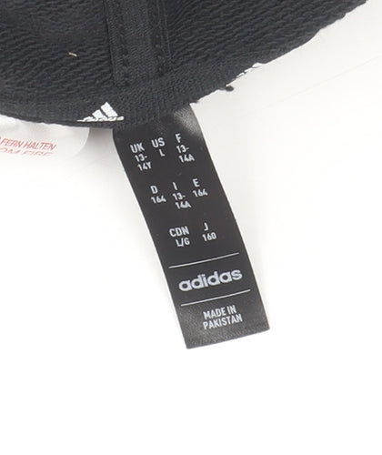 Adidas Boys Black Pullover Hoodie 13-14 Years Cotton Blend Sport Style