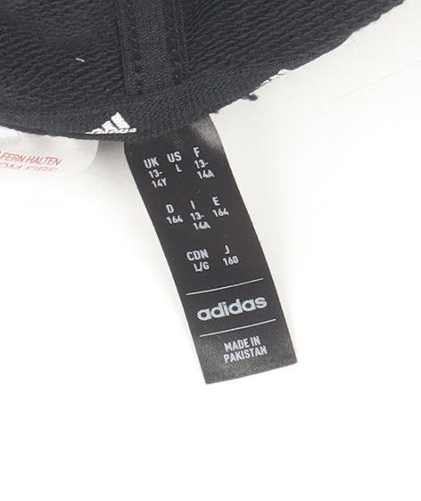 Adidas Boys Black Pullover Hoodie 13-14 Years Cotton Blend Sport Style