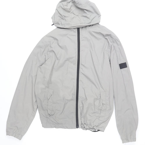 H&M Men's Grey Hooded Windbreaker Jacket Size M Regular Fit