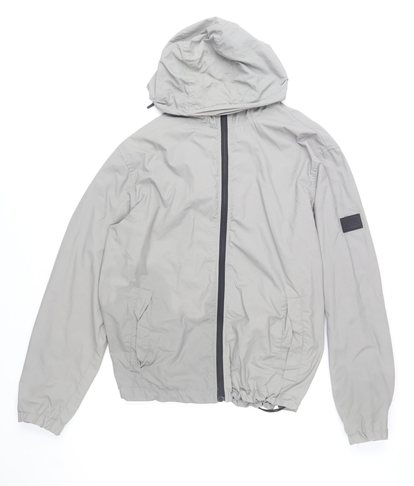H&M Men's Grey Hooded Windbreaker Jacket Size M Regular Fit