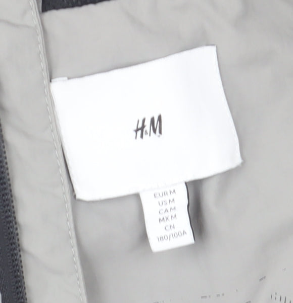 H&M Men's Grey Hooded Windbreaker Jacket Size M Regular Fit