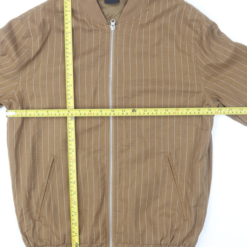 ASOS Men's Brown Striped Bomber Jacket S Regular Fit Cotton Blend
