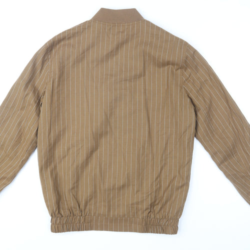 ASOS Men's Brown Striped Bomber Jacket S Regular Fit Cotton Blend