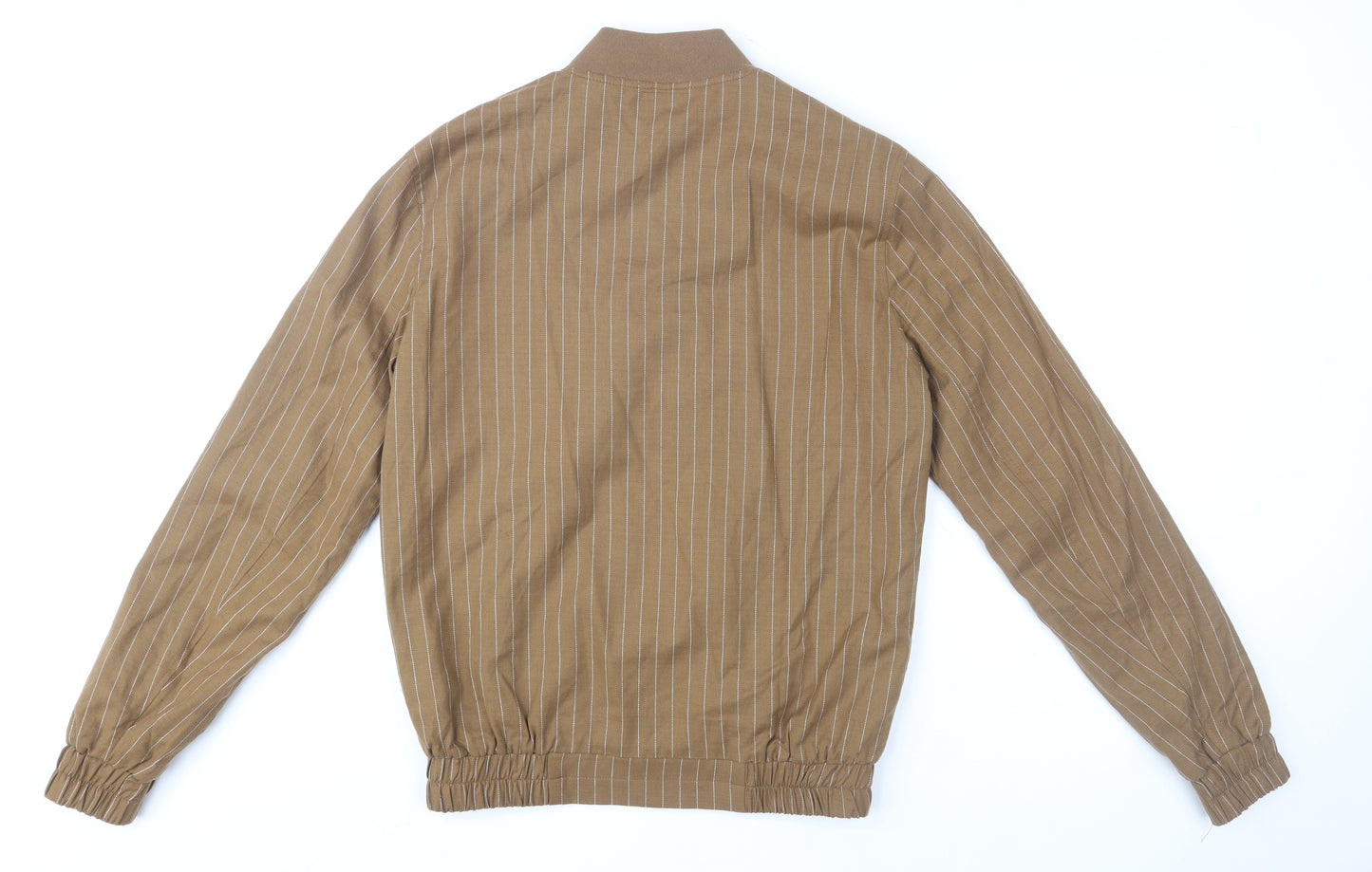 ASOS Men's Brown Striped Bomber Jacket S Regular Fit Cotton Blend