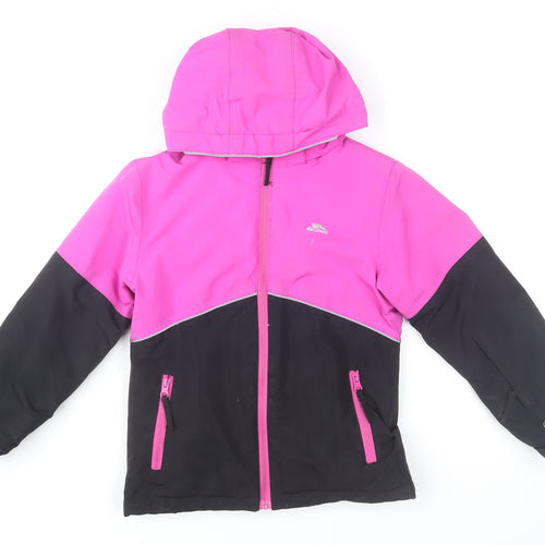Trespass Girls Pink Black Waterproof Hooded Puffer Jacket Age 5-6 Years
