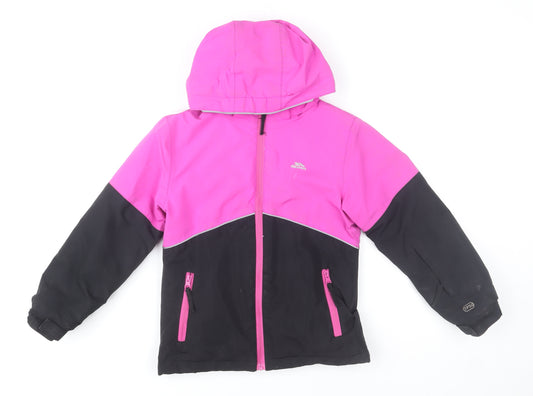 Trespass Girls Pink Black Waterproof Hooded Puffer Jacket Age 5-6 Years