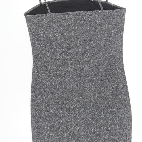Femme Luxe Women Silver Glitter Bodycon Mini Dress Size 14