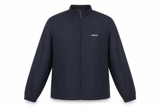 Front view of Reebok women’s blue, size UK 12, lightweight full zip jacket