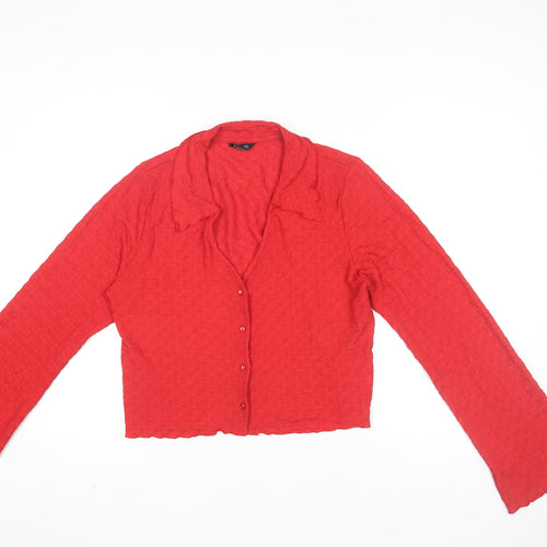 Monki Women’s Red Cropped Button-Up Long Sleeve Top Size 12