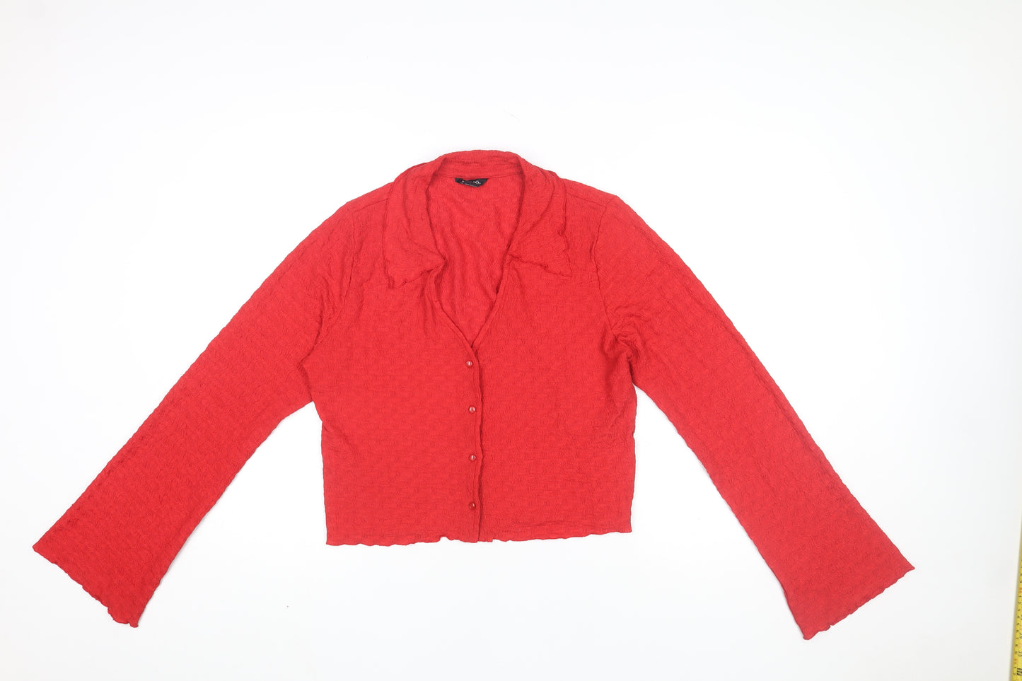 Monki Women’s Red Cropped Button-Up Long Sleeve Top Size 12