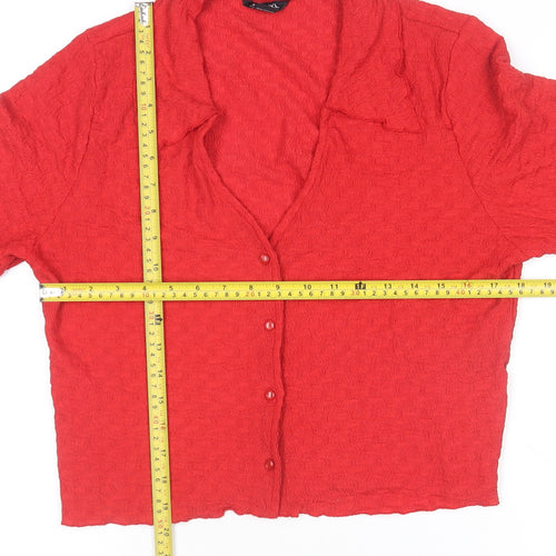Monki Women’s Red Cropped Button-Up Long Sleeve Top Size 12