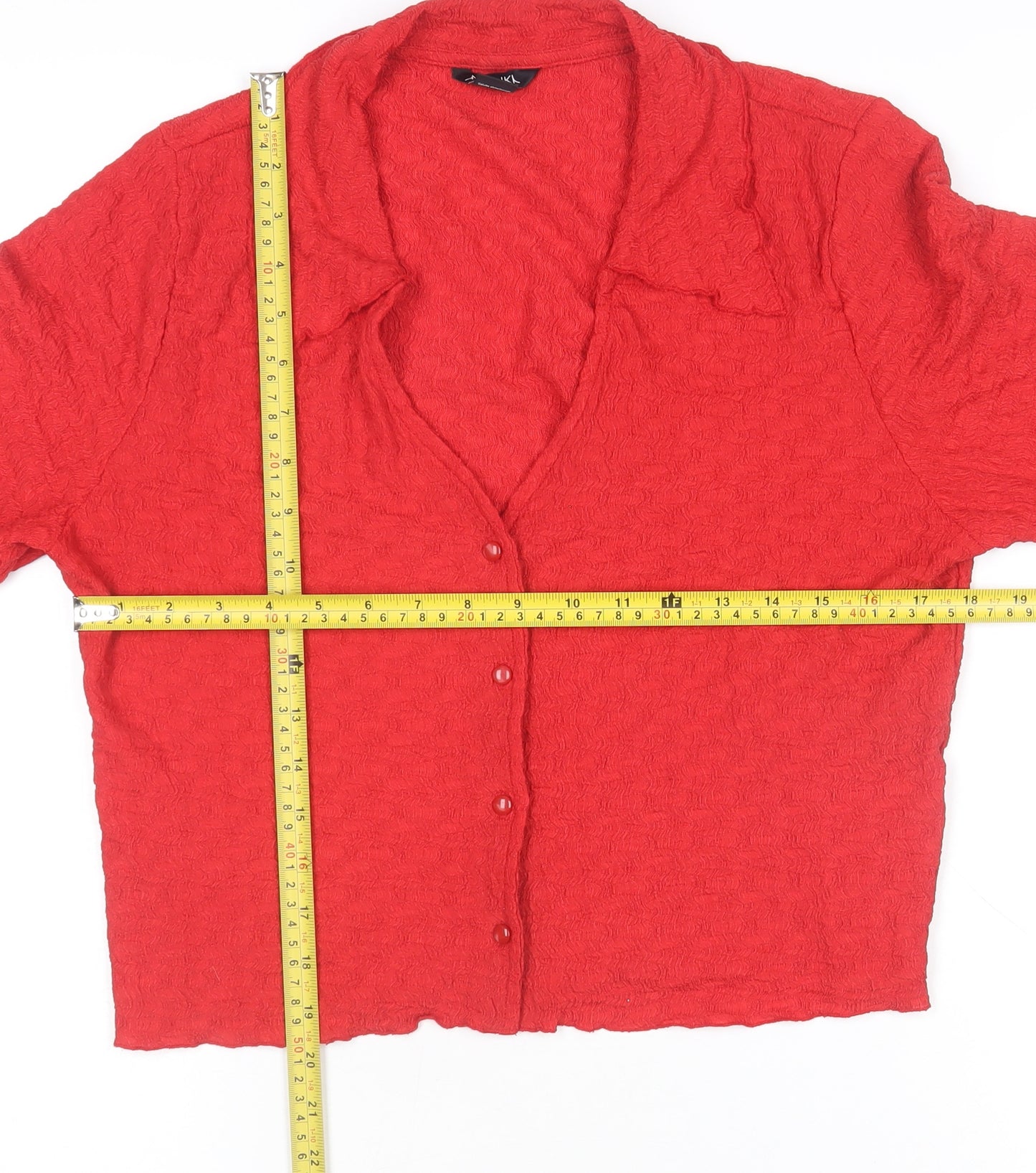 Monki Women’s Red Cropped Button-Up Long Sleeve Top Size 12