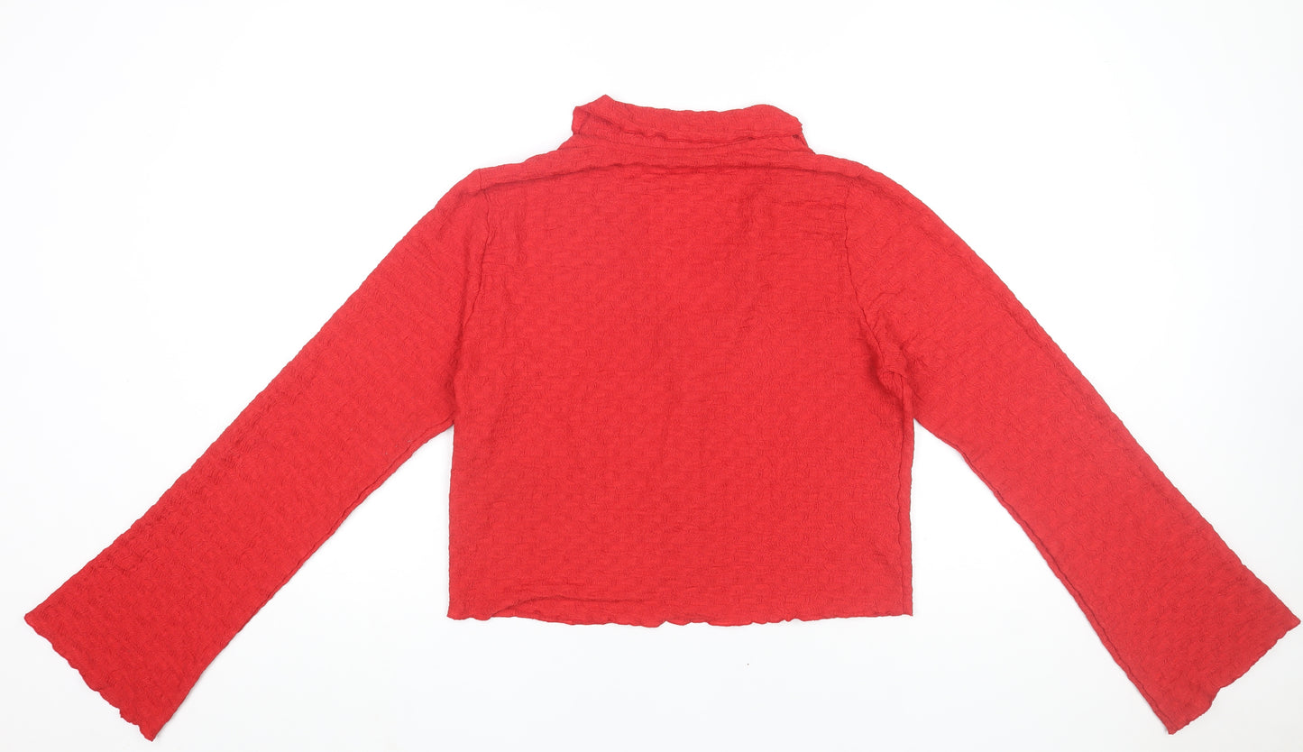 Monki Women’s Red Cropped Button-Up Long Sleeve Top Size 12