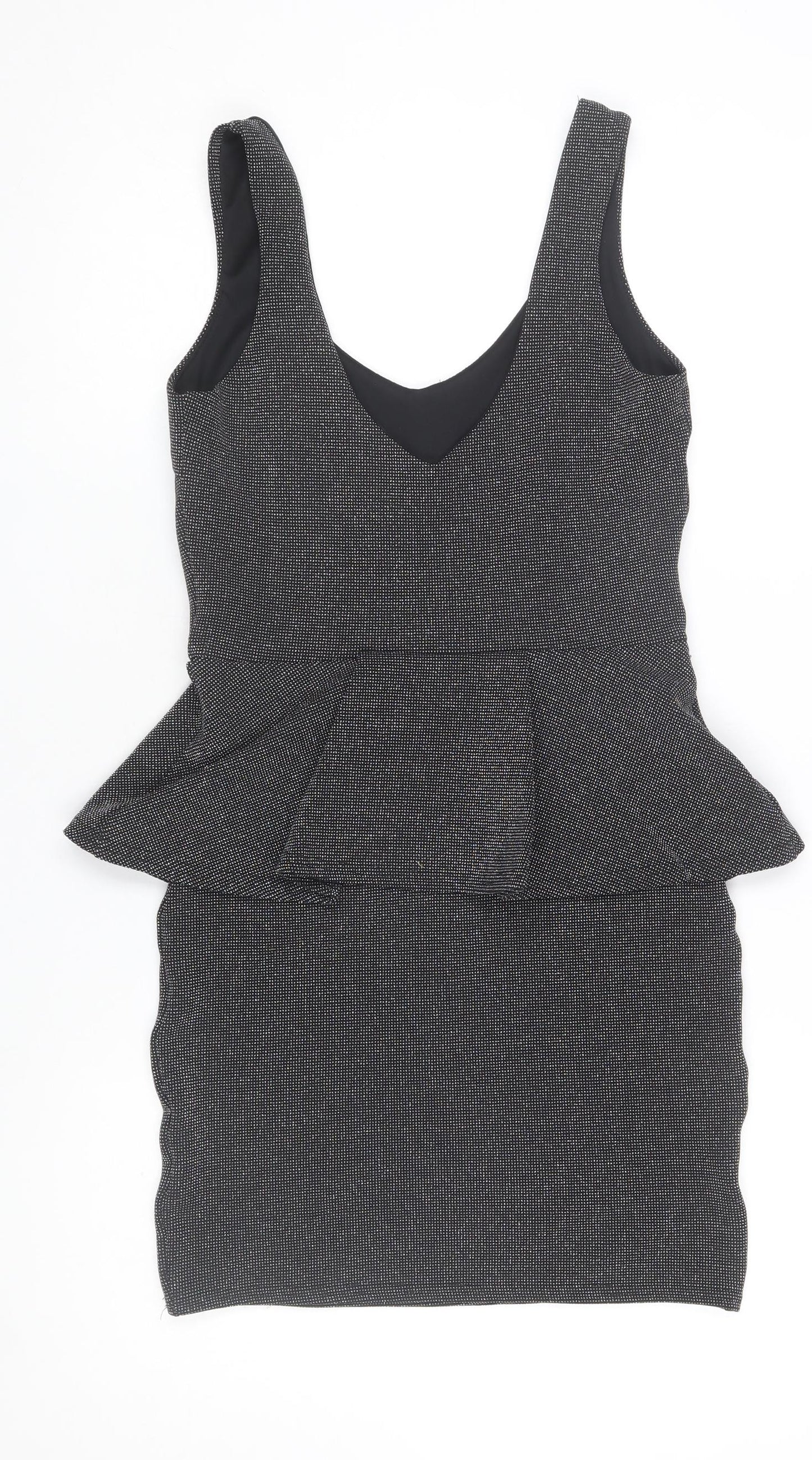River Island Women’s Black Peplum Bodycon Party Dress Size 8