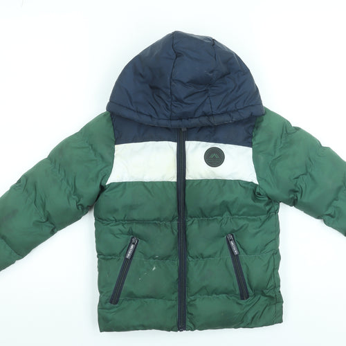 Tokyo Laundry Boys Green Colourblock Hooded Puffer Jacket 5-6 Years