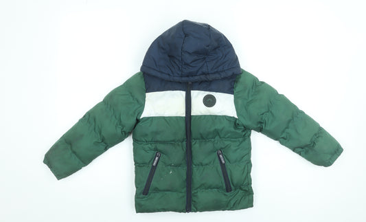 Tokyo Laundry Boys Green Colourblock Hooded Puffer Jacket 5-6 Years