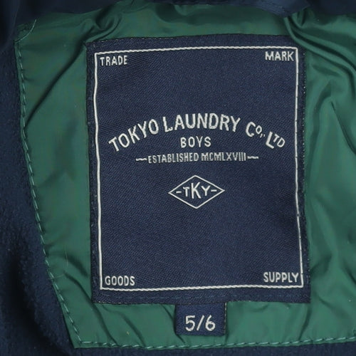 Tokyo Laundry Boys Green Colourblock Hooded Puffer Jacket 5-6 Years