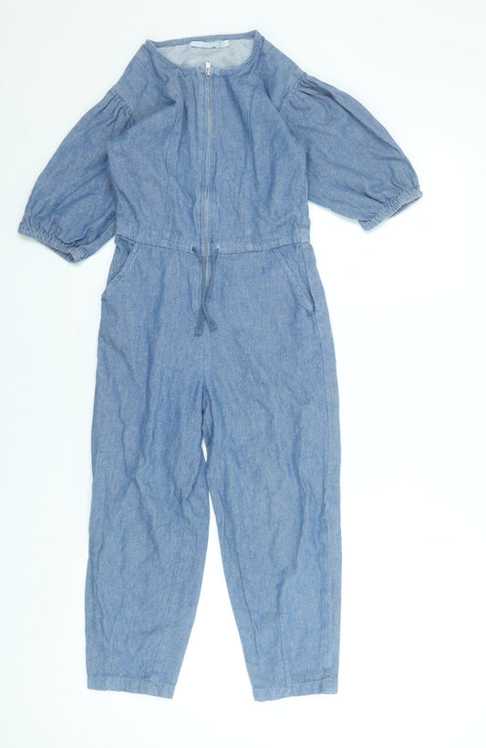 Leigh Tucker Willow Girls Blue Cotton Chambray Jumpsuit 7-8 Years