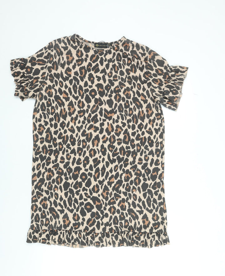 I Saw It First Women Beige Leopard Print Short Sleeve Shift Dress Size 12