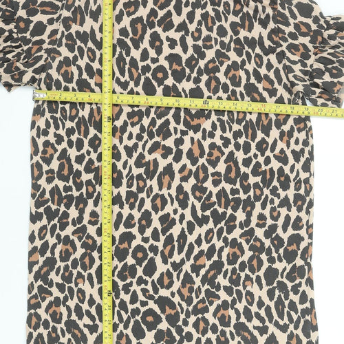 I Saw It First Women Beige Leopard Print Short Sleeve Shift Dress Size 12