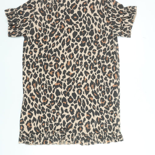 I Saw It First Women Beige Leopard Print Short Sleeve Shift Dress Size 12