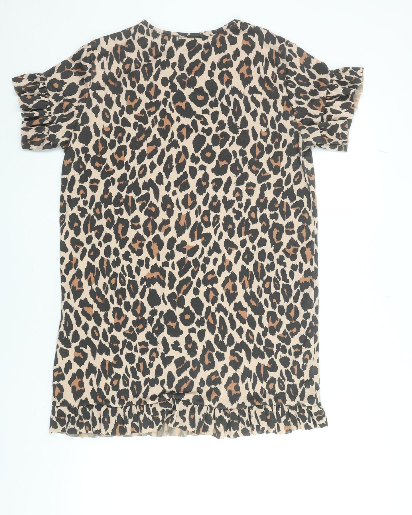 I Saw It First Women Beige Leopard Print Short Sleeve Shift Dress Size 12