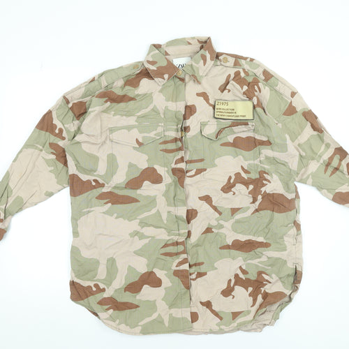 Zara Men’s Beige Camouflage Cotton Button-Up Shirt Size S