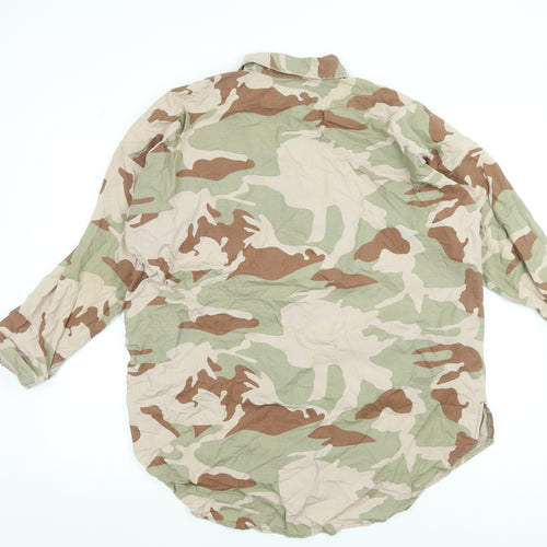 Zara Men’s Beige Camouflage Cotton Button-Up Shirt Size S