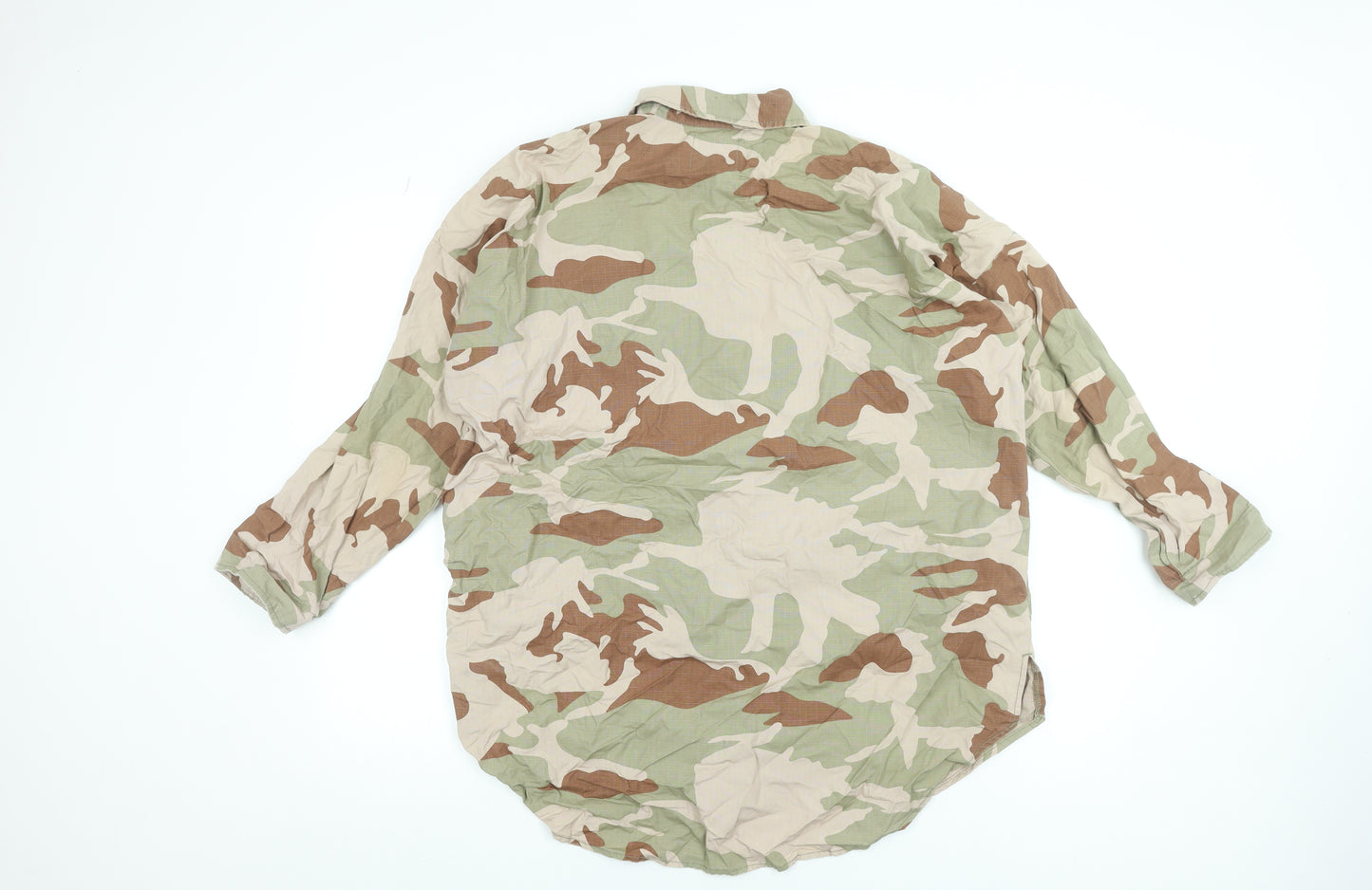 Zara Men’s Beige Camouflage Cotton Button-Up Shirt Size S