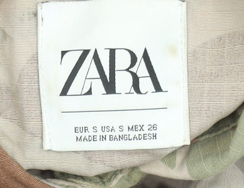 Zara Men’s Beige Camouflage Cotton Button-Up Shirt Size S
