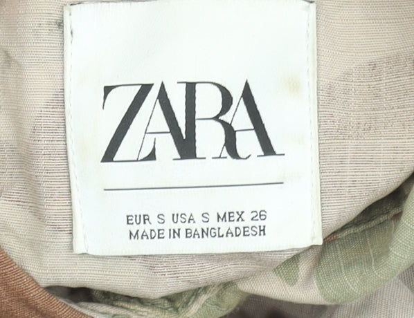 Zara Men’s Beige Camouflage Cotton Button-Up Shirt Size S