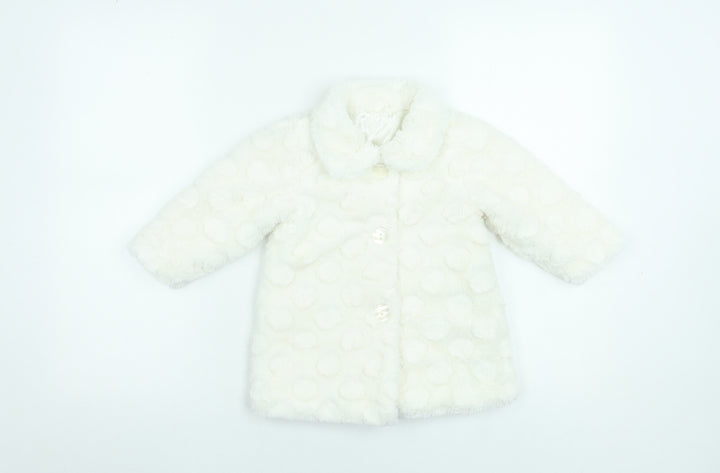 Young Dimension Girls Ivory Polka Dot Faux Fur Coat 12-18 Months Winter