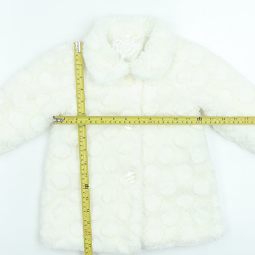 Young Dimension Girls Ivory Polka Dot Faux Fur Coat 12-18 Months Winter