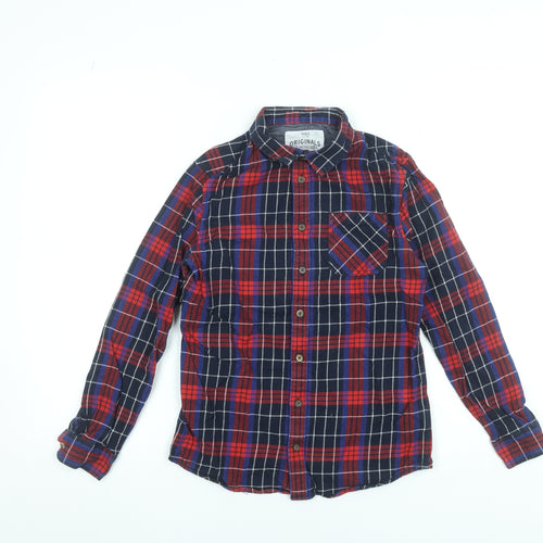 Marks and Spencer Boys Red Blue Check Long Sleeve Button-Up Shirt 11-12 Years