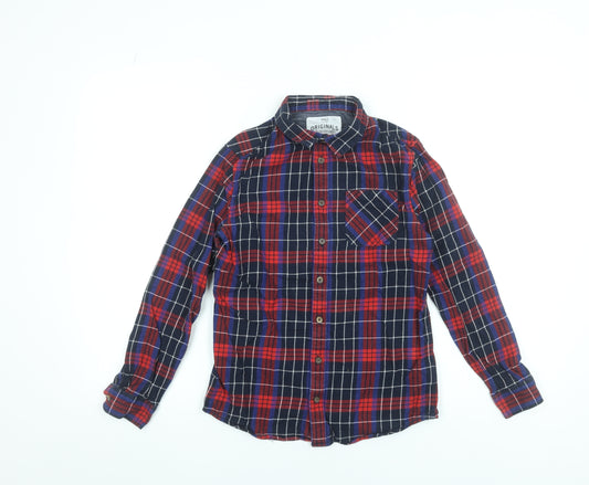 Marks and Spencer Boys Red Blue Check Long Sleeve Button-Up Shirt 11-12 Years