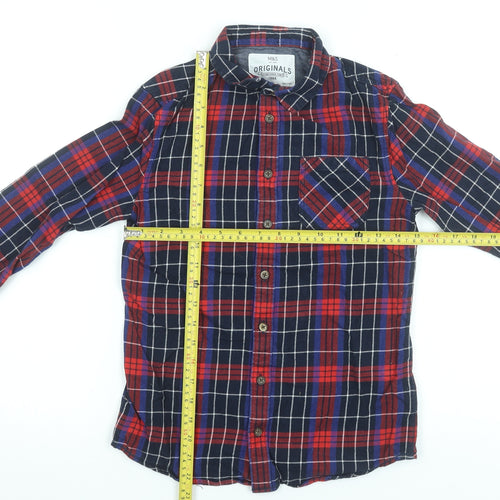 Marks and Spencer Boys Red Blue Check Long Sleeve Button-Up Shirt 11-12 Years