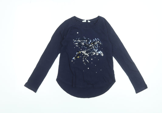GAP Kids Girls Blue Long Sleeve Sequin Unicorn T-Shirt 8-9 Years