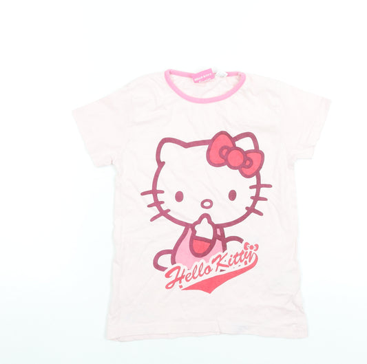 Hello Kitty Girls Pink Graphic T-Shirt 9-10 Years Short Sleeve Cotton