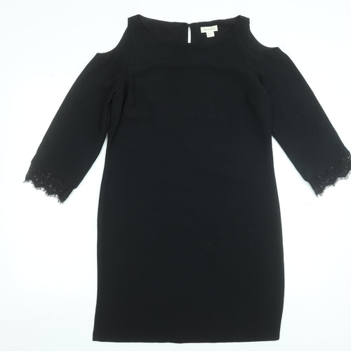 Monsoon Women Black Size 12 Cold Shoulder Lace Sheath Dress
