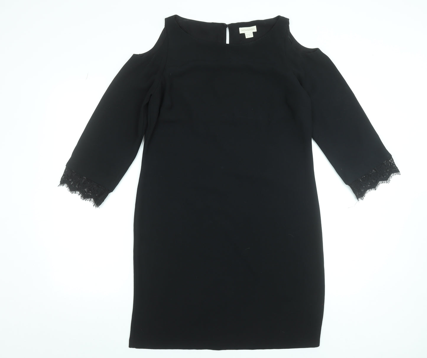 Monsoon Women Black Size 12 Cold Shoulder Lace Sheath Dress