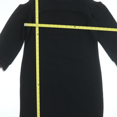 Monsoon Women Black Size 12 Cold Shoulder Lace Sheath Dress