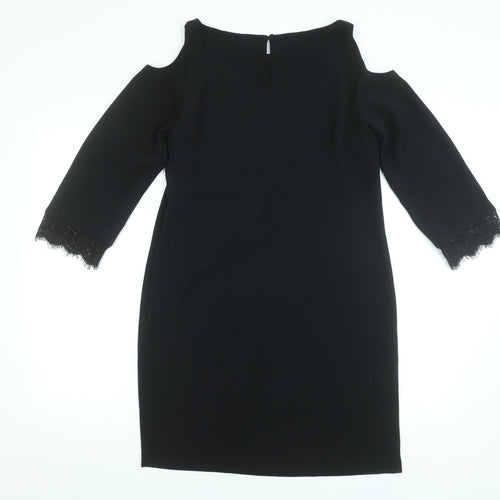 Monsoon Women Black Size 12 Cold Shoulder Lace Sheath Dress